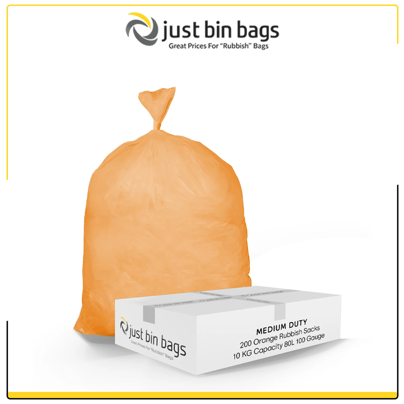 Orange-Bin-Bags-–-Medium-Duty,-100-Gauge,-25-Micron Orange Bin Bags - Medium Duty, 100 Gauge, 25 Micron - Image 1